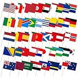 Pack of 48, Handheld Soccer Country Flags 5x8 Inch – Polyester Fabric Small National Flags on Sticks, International Football Team Flags for Fans, Game Day Supplies, Classroom, Parades, and Sports Decorations