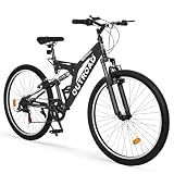 Max4out 26 inch Mountain Bike Dual Full Suspension, Outdoor Hybrid Bikes,7-Speed/High-Carbon Steel, for Men Women Adult, MTB Bicycle with Suspension Fork,Black