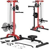YOLEO 2-in-1 Adjustable Rowing Cable Machine & LAT Pulldown Station for Home Gym, Foldable Space Saver with 6 Attachments, Supports 450 Lbs Weight Plates