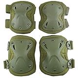 Tactical Combat Knee & Elbow Protective Pads Set for Outdoor CS Paintball Game Cycling Safety Skateboarding Gear Skates Knee Protection Guard Pads (Green)