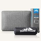 PEUJEW Travel Pillow Memory Foam Pillows, Camping Pillow-Compressible Medium Firm, Breathable Cover, Ideal Backpacking Hiking, Bed Pillows, Airplane and Car (Dark Grey, M)