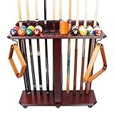 GSE Games & Sports Expert Floor Stand Billiard Pool Cue Racks Only, Holds 10 Pool Cue Sticks, 2 Drink Holders, Billiard Ball Racks and Full Set of Balls (Mahogany)