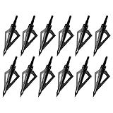 Sinbadteck Hunting Broadheads, 12PCS 3 Blades Bowhunting Broadheads 100 Grain Archery Arrow Broadhead Compatible with Traditional Bows and Compound Bows (Black)