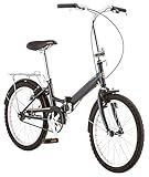 Schwinn Hinge Adult Folding Bike, Mens and Womens, 20-inch Alloy Wheels, Single Speed Drivetrain, Rear Cargo Rack, Carrying Bag Included for Storage, Grey