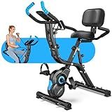 Birdfeel Foldable Exercise Bike, Multifunctional Indoor Stationary Bikes for Home with 8-Level Magnetic Resistance, Quiet Workout Bike with Arm Resistance Bands, LCD Monitor, 300LBS Capacity, Black Blue
