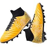 DGJG Boys Girls Soccer Cleats Lightweight Training Football Cleats Youth High-top Soccer Shoes Non-Slip Futsal for Big Kid, Yellow/Black/Silver, 6.5 Big Kid