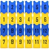 Vabean 24 Pack Nylon Mesh Scrimmage Team Practice Vests Pinnies Jerseys Train Vest for Adult Sport Basketball Soccer Football(Yellow, Light Blue)