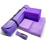 Yoga Kit - 7-Piece Set, Thick Mat, Blocks, Strap, Towels, Carrying Bag - Enhance Home Practice