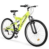 Crownland Outdoor Mountain Hybrid Bike, 26 Inch High Carbon Steel Frame Mountain Bikes, 7 Speed Adjustable MTB Bicycle with Suspension Fork for Men and Women(Green)