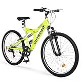 Crownland Outdoor Mountain Hybrid Bike, 26 Inch High Carbon Steel Frame Mountain Bikes, 7 Speed Adjustable MTB Bicycle with Suspension Fork for Men and Women(Green)