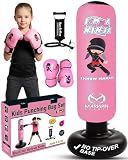 Marwan Sports Kids Punching Bag Set with Gloves, Pump & Funnel – 63” Inflatable Boxing Bag for Kids 4-12, Durable PVC, Fast Rebound, Waterproof Base Cover with Handles, Gift for Boys & Girls (Pink)