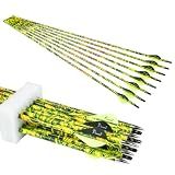 Pinals Archery 28" 300 340 350 400 Spine Carbon Hunting Arrows for Compound Recurve Bow Practice Target 28 Inch Camo Arrow Shaft Pack of 12PCS Yellow 300