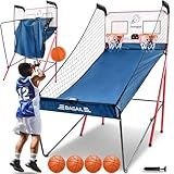 BAGAIL Basketball Arcade Game, Electronic Basketball Shooting Game with 8 Game Modes, Arcade Sounds, Foldable Frame, 4 Balls, Inflation Pump, Ideal Indoor Sport Games for All Players - Dual Shots