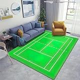 QUORIT Green Tennis Court Area Rug, Badminton Court Sports Non Slip Noise Reduction Large Area Rugs, Easy Care Durable Carpet for Indoor Living Room Bedroom Office Decor Mat - 4 ft x 6 ft, Style-17