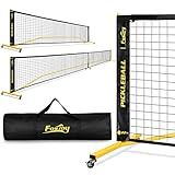 Portable Pickleball Net Set with Wheels, Regulation Size 22 FT & Half Court 11 FT, Steady Metal Frame Pickle Ball Net Set System with Carry Bag for Backyards, Driveways, and Garages (Black&Yellow)