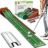 Golfguru 9.8ft Putting Green Mat With Automatic Ball Return Track & Mirror, Indoor Golf Green for Home, Thickened Wrinkle-Free Crystal Velvet, Golf Accessories for Men