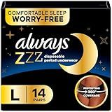 Always ZZZ Overnight Disposable Period Underwear for Women, Large, 360° Coverage for Worry-Free Nights, 14 Count (2 Packs of 7)