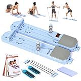 Nicoler Portable Pilates Reformer - Pilates Board 8-in-1 Multi-Functional Pilates Equipment with Workout Cards, 20lbs + 30lbs Resistance Bands, Ankle Straps for Home Workout, Fitness, Abs(Blue)