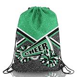 Cheer Drawstring Backpack Cheerleading Drawstring Bag Cheer Accessories Gifts for Cheerleaders (Green,1 Pcs)