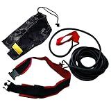 Water Gear Swim Training Leash Belt - Tether Stationary Swimming - Swimming Pool Resistance Exercise Trainer Equipment for Adult and Kids - 20 Meter Rubber Leash - Red Heavy Resist