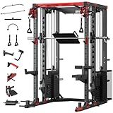 SNODE ALL10 Smith Machine for Home Gym, Power Rack with Cable Crossover, Squat Rack with Leg Press and Advanced LAT Pull-Down Seat, 2000LB Weight Capacity