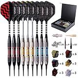 Turnart Darts Plastic Tip - Professional Soft Tip Darts Set for Electronic Dartboard 9 Pcs 18 Grams with 50 Extra Tips 9 Shafts 27 Flights Tool Kit Flight Protectors and Gift Darts Case (Tungsten)