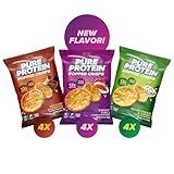 Pure Protein Popped Crisps - Variety Pack: Hickory Barbecue, Sour Cream & Onion, Sweet Chili - 12g Plant Based Protein, Gluten Free, Non GMO, Vegan, Air Popped & Puffed Crisps – Healthy Protein Snacks – 12 Pack