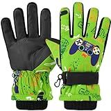 Kids Ski Gloves Waterproof Winter Snow Snowboarding Gloves Non Slip Windproof Sport Mittens for Boys Girls Youth Sledding Riding Driving Hiking (Game Green, 6-10 Years)