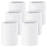 Wettarn 6 Pcs 4 Inch Wrist Sweatbands for Grips Sport Cotton Elastic (White, Unisex) - Tennis, Gymnastics, Basketball, Football, Running, Hiking, Cycling