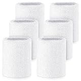 Wettarn 6 Pcs 4 Inch Wrist Sweatbands for Grips Sport Cotton Elastic (White, Unisex) - Tennis, Gymnastics, Basketball, Football, Running, Hiking, Cycling