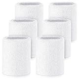 Wettarn 6 Pcs 4 Inch Wrist Sweatbands for Grips Sport Cotton Elastic (White, Unisex) - Tennis, Gymnastics, Basketball, Football, Running, Hiking, Cycling