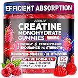 AEQNJV Creatine Gummies Monohydrate Complex 9000MG, Pre-Workout for Men & Women, Creatine Gummy with L-Taurine, BCAA 2:1, B12/6 for Muscle Support, Enhance Strength, Energy Boost-120 Count