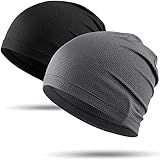 WTACTFUL Cooling Skull Cap for Men Women Breathable Sweat Hat Running Caps Skull Caps Thin Slouchy Beanie for Cycling Motorcycle Riding Football Helmet Hard Hat Liner Summer Sport 2 Pack Black Gray