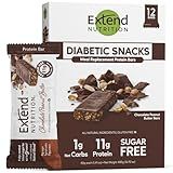 Extend Sugar Free Protein Bars, Perfect Diabetic Snacks, High Protein and Fiber, Hunger Control & Steady Energy, Low Carb, Keto Friendly (12 Count, Chocolate Peanut Butter)