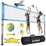 Outdoor Volleyball Net System, 32FT Regulation Size Anti-Sag Net, Quick Setup Adjustable Height Poles, Volleyball Set with Pump, Boundary Line and Carry Bag for Backyard Beach Lawn