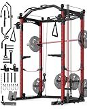 GarveeLife Power Cage, Multi-Functional Power Racks for Home Gym with Cable Crossover System, 1600 LBS Weight Capacity Fitness Squat Rack for Strength Workout with More Training Attachment, Red