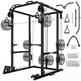 Goimu R1-V4 Power Cage Rack, 2000LB Squat Rack with Cable Crossover System, Multi-Function Weight Cage, Home Gym Workout Machine with More Training Attachments (R1-V4-Power Cage BK)