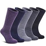 LANLEO Merino Wool Hiking Socks for Women Men Thermal Winter Warm Thick Cushion Moisture Wicking Crew Work Boot Socks 5 Pairs Solid Color A,Medium