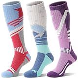 Sandsuced Merino Wool Ski Socks for Mens Womens Winter Thermal Warm Thick Knee High Snowboarding Skiing Socks for Cold Weather 3 Pairs Gifts Stocking Stuffers(Red/Blue/Purple,M)