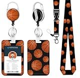 Lanyard ID Badge Holder Basketball Retractable Badge Reel Card Name Tag Breakaway Heavy Duty Retractable Reel Detachable for Man Women Students Teachers Nurse Office Use