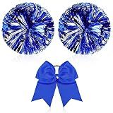 Hanaive 3 Pcs Cheerleading Pom Poms Large, Blue Silver, Classic