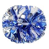 Hooshing 2PCS Blue and Silver Pom Poms Cheerleading Cheer Pompoms with Baton Handle for School Game Sports Dance Spirit