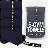 Acteon Microfiber Gym Towels 5 Pack, Quick Dry Silver ION Odor-Free Super Absorbent Sweat Towels for Men & Women, Workout, Yoga, Running, Beach, Travel – 16x30.5 Inch (Midnight Blue)