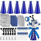 Weysat 6 Sets Cheer Megaphone Bulk Cheerleading Party Centerpiece Decor for Party Team Spirit in Your Hands Sports Cheers Noisemaker DIY Plastic Megaphone for Match Game Outdoor Activities(Blue)