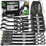 Rhino USA Ratchet Straps Tie Downs (4-Pack) - 1in x 15ft with S Hooks
