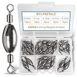 MYLPRETALE 34Pcs Fishing Weights Swivel Brass Sinkers Fishing Weight, Bullet Sinker Weight Kit Tackle, Rolling Swivel Saltwater Freshwater Drop Shot Weights