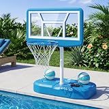 Goplus Pool Basketball Hoop w/42'' PC Backboard, 2 Balls, Pump (Blue)