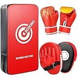 3-in-1 Boxing Gloves Punching Mitts Kick Pack Set for Kids, Curved Boxing Mitts Focus Pads, Adjustable Taekwondo Kick Pad, Gloves for Kicking Karate Kickboxing Muay Thai MMA Training