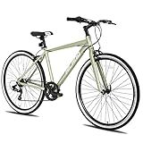 HH HILAND 700C Wheels Hybrid Bike for Mens and Womens, Step-Over or Step-Through Frame, Urban Commuter Bike, 7 Speeds Road Bicycle for Adult Sliver