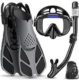 Ubekezele Snorkeling Gear for Adults 4in1 Set with Mask Snorkel